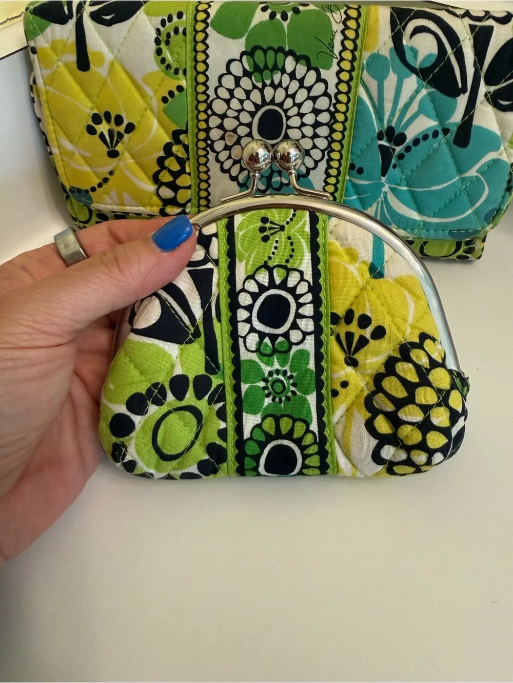 Vera Bradley Green Multi Quilted Wallet & Coin Purse Set